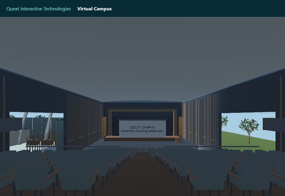 The running two-tier theater with its stage, screen, and architectural seating